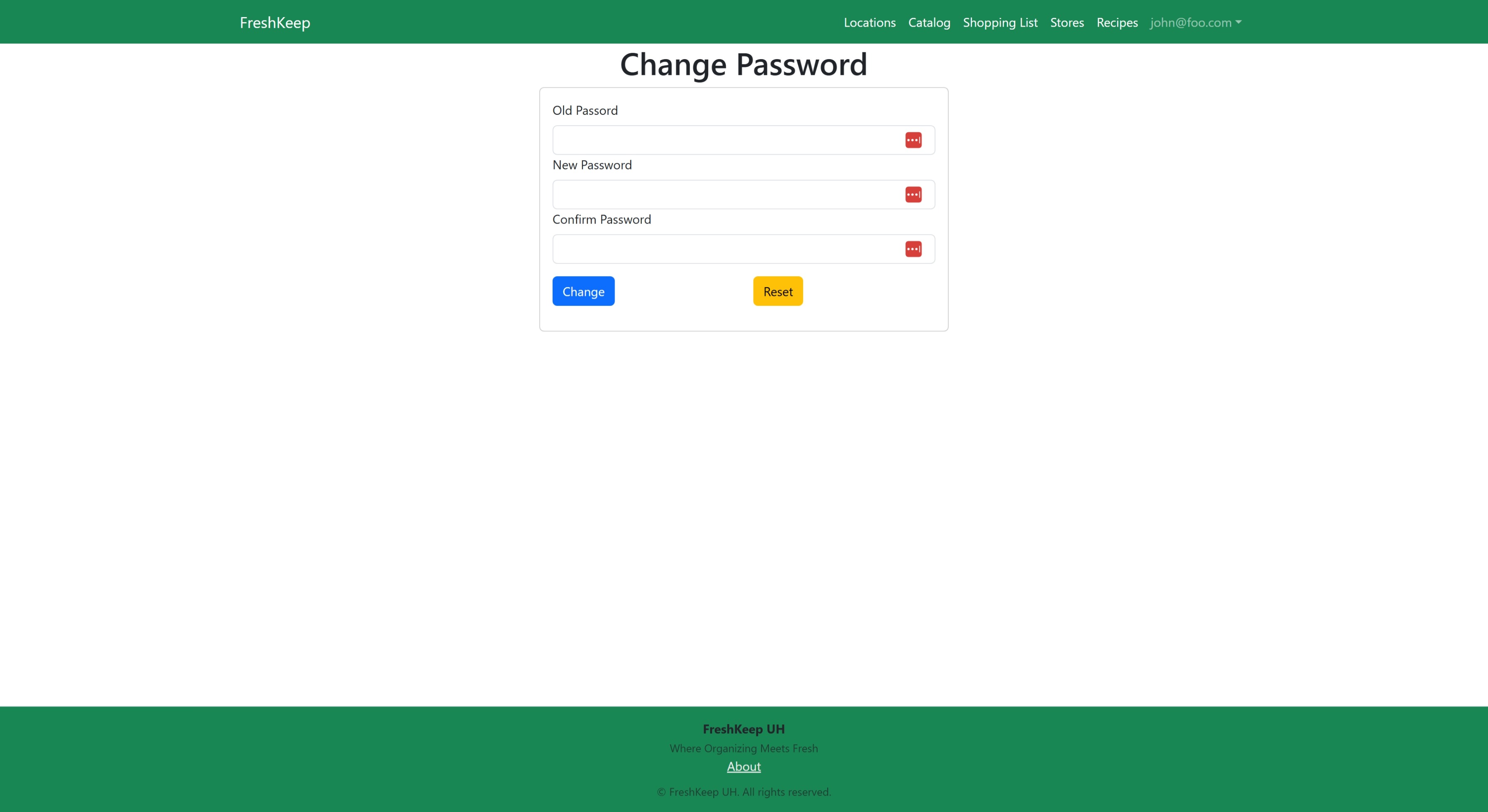 FreshKeep change password page