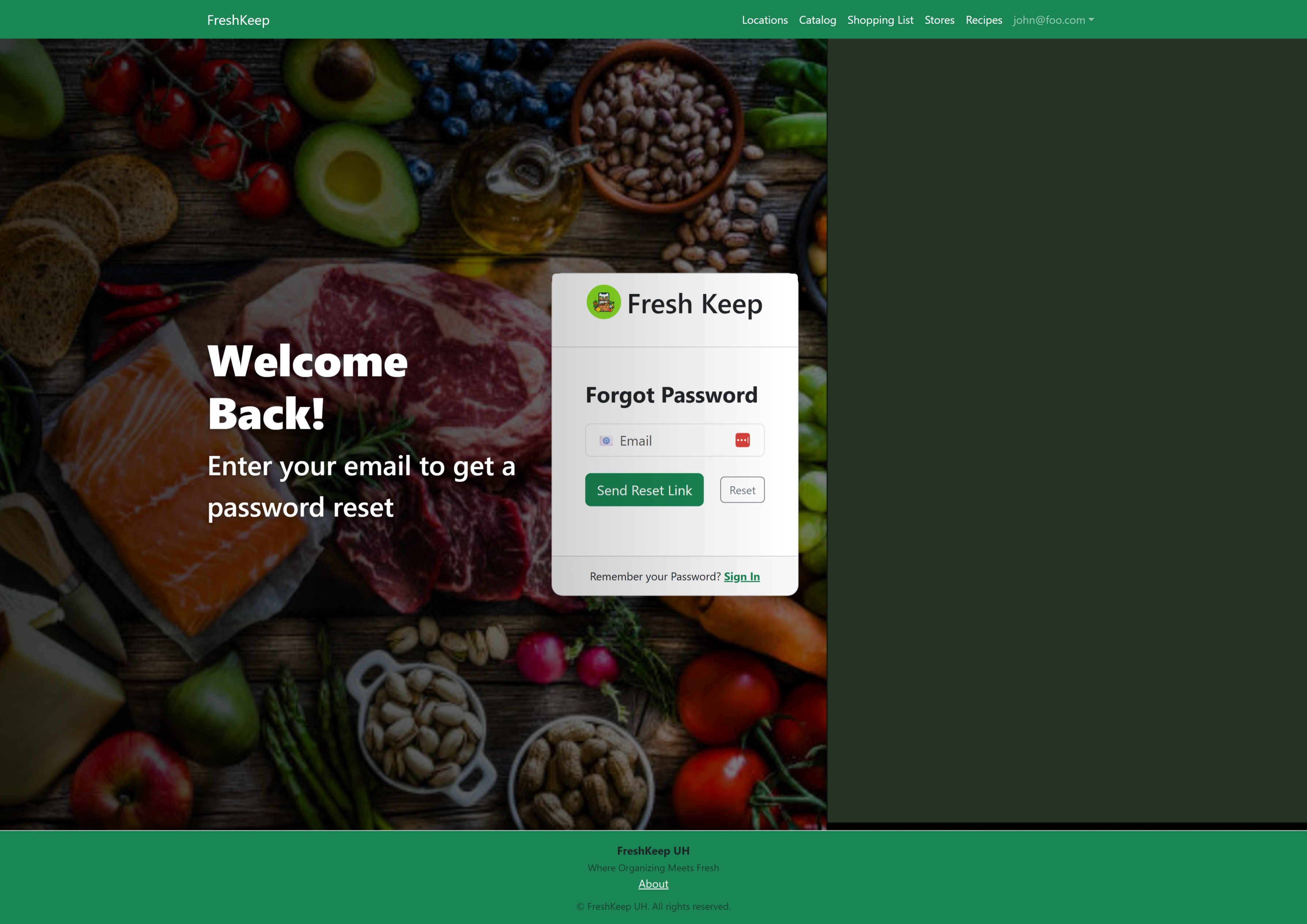 FreshKeep forgot password page