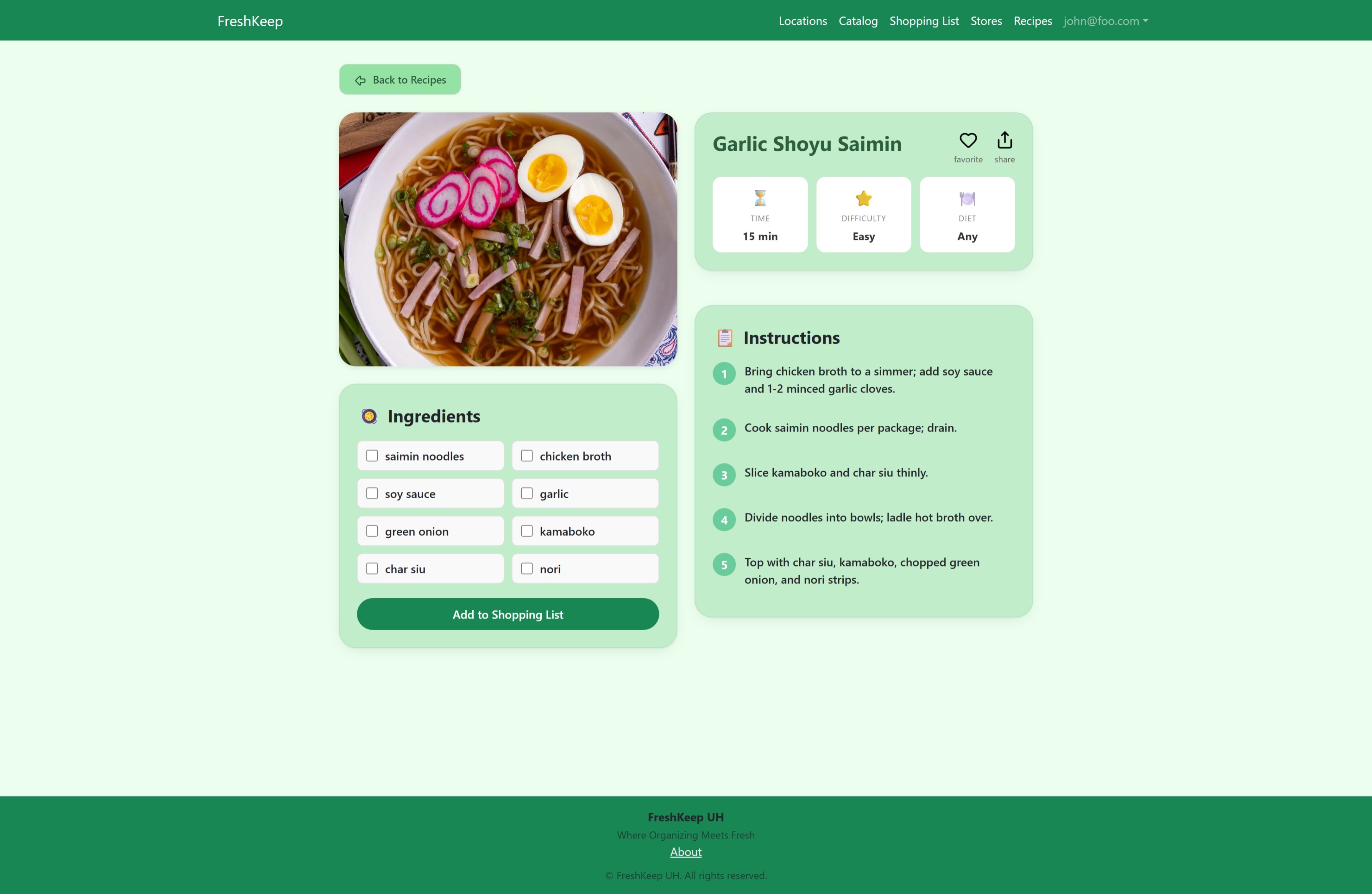 FreshKeep recipe page