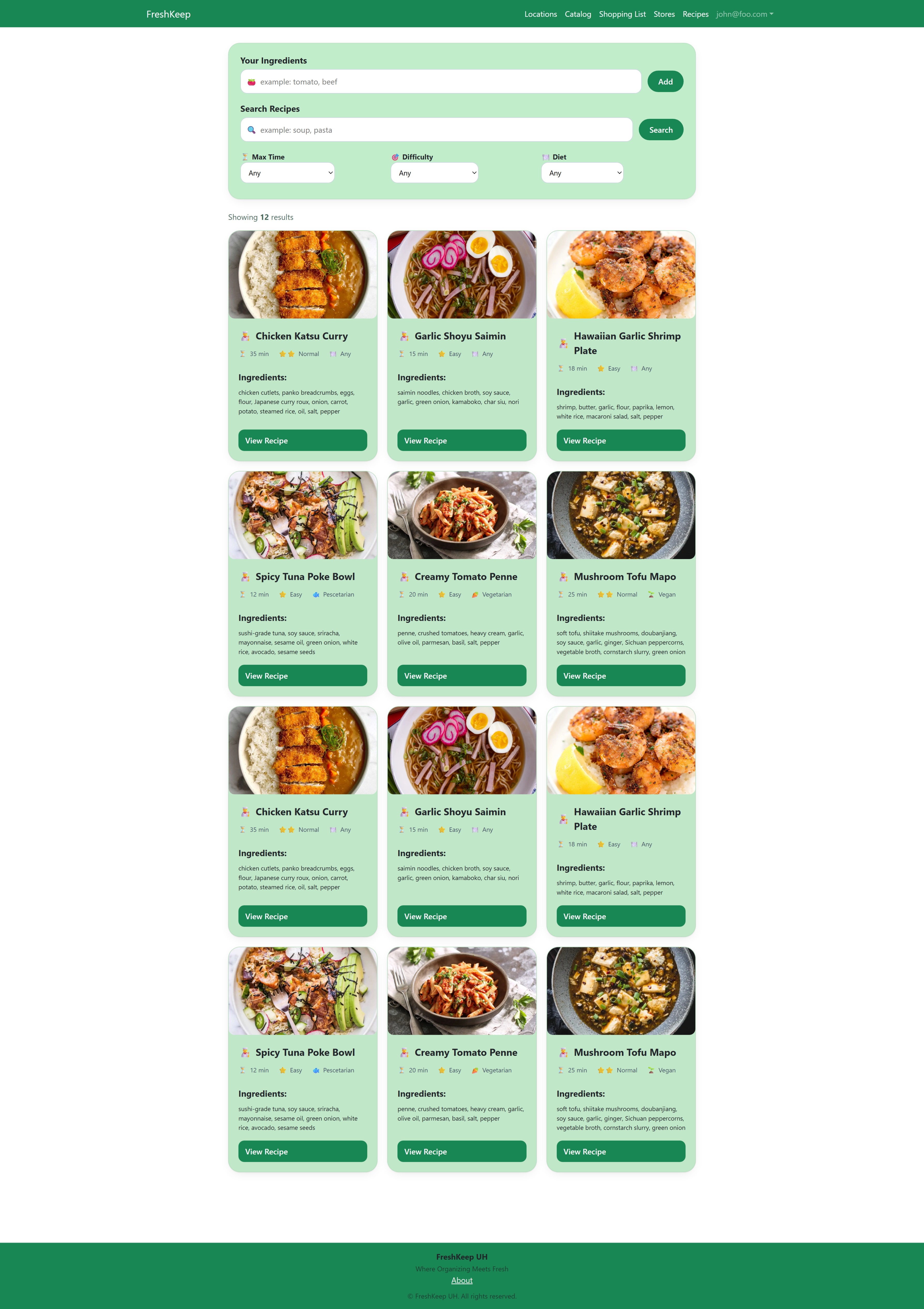 FreshKeep recipes page