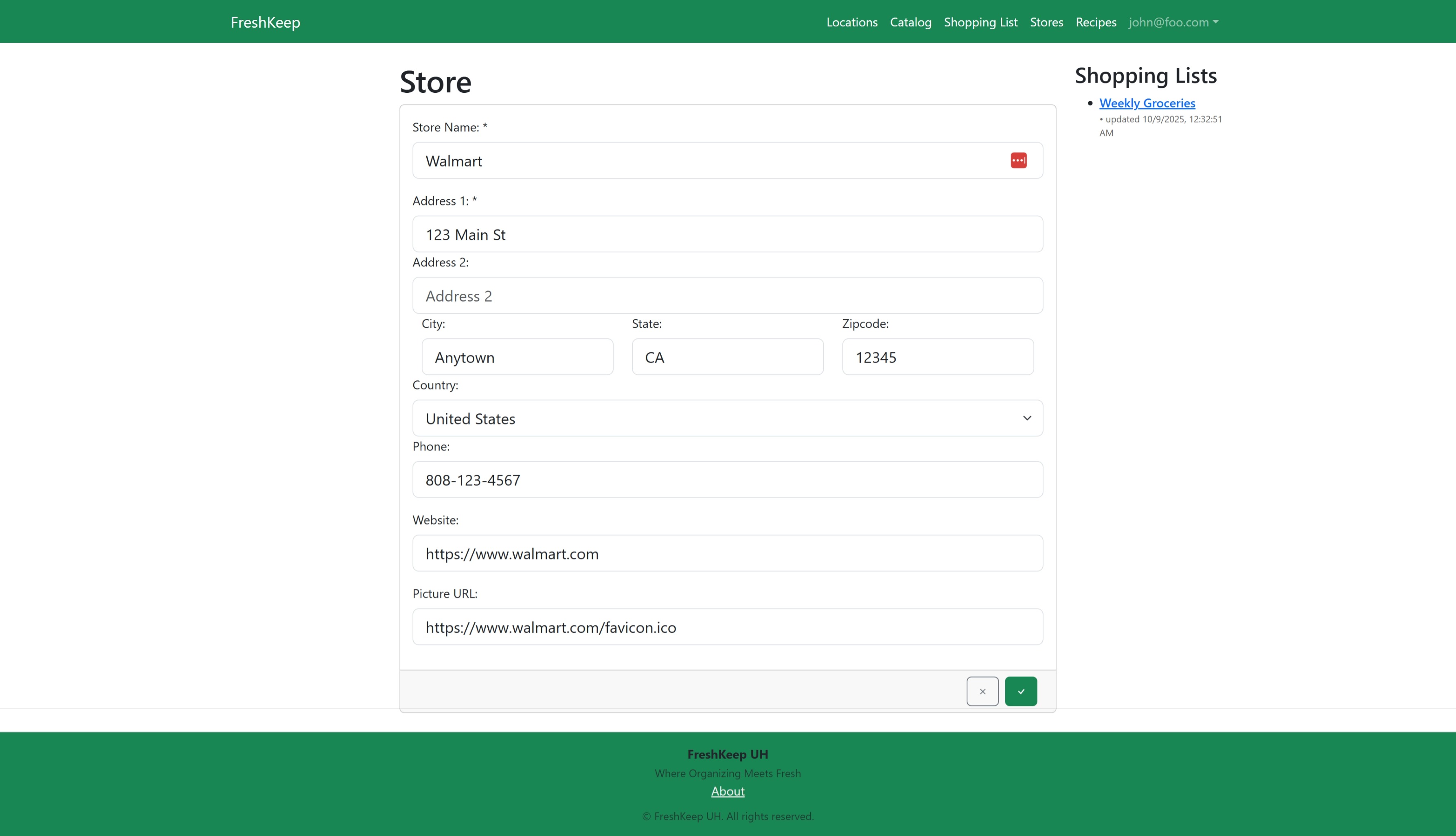 FreshKeep store page edit mode