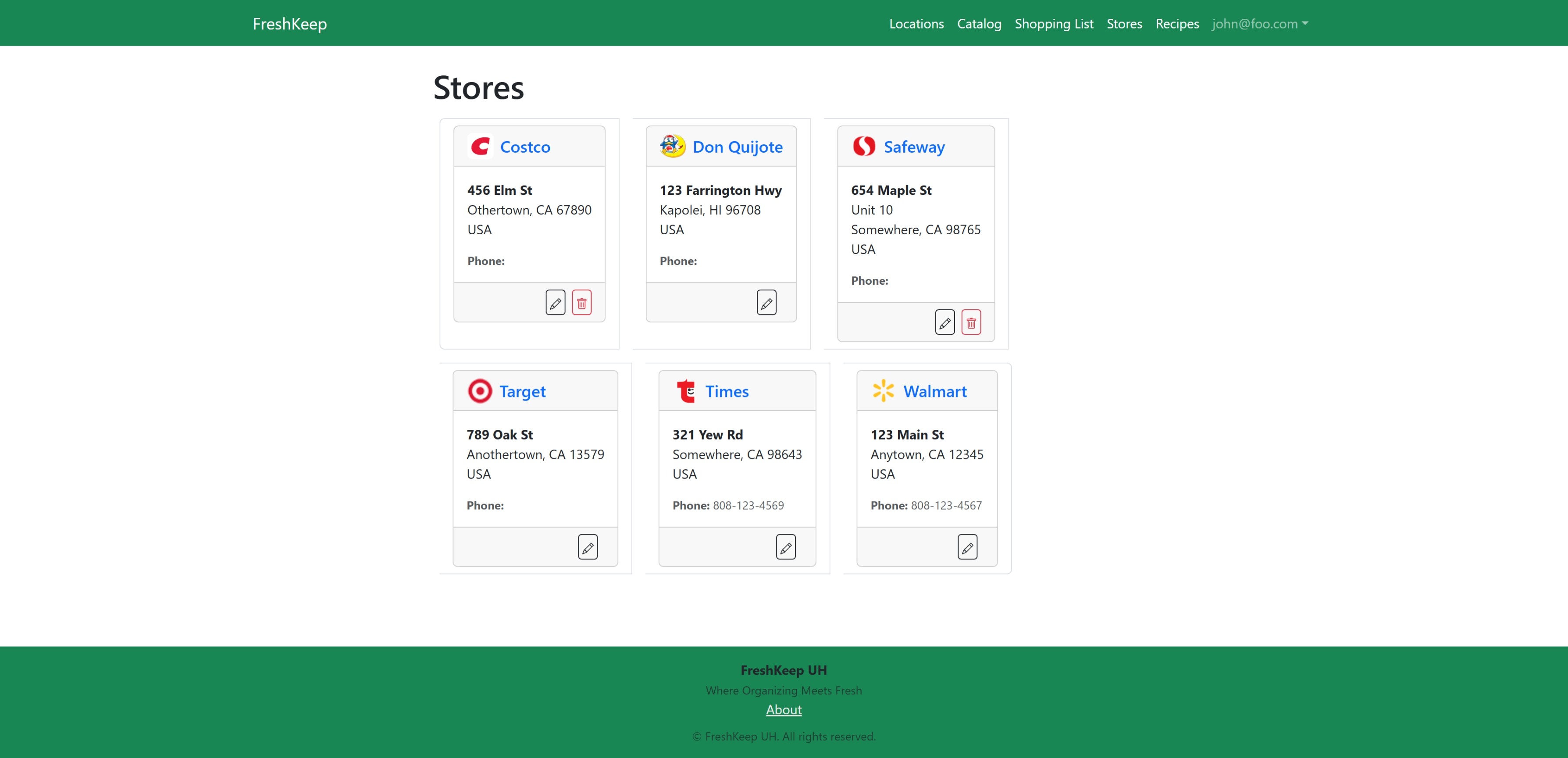 FreshKeep stores page